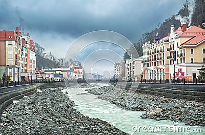Mzymta River on Rosa Khutor in Sochi Editorial Stock Photo